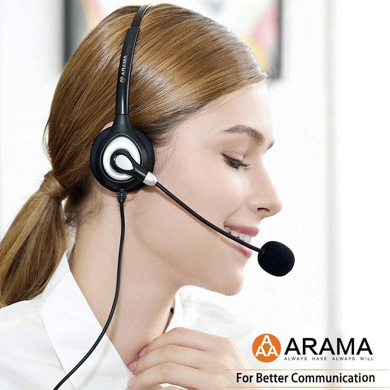 Arama Cordless Phone Headset for Landline Phone, 2.5mm Jack Telephone Headset with Noise-Cancelling Mic & Volume Control, Wired Headset Compatible with Panasonic AT&T Vtech Uniden - Image 3